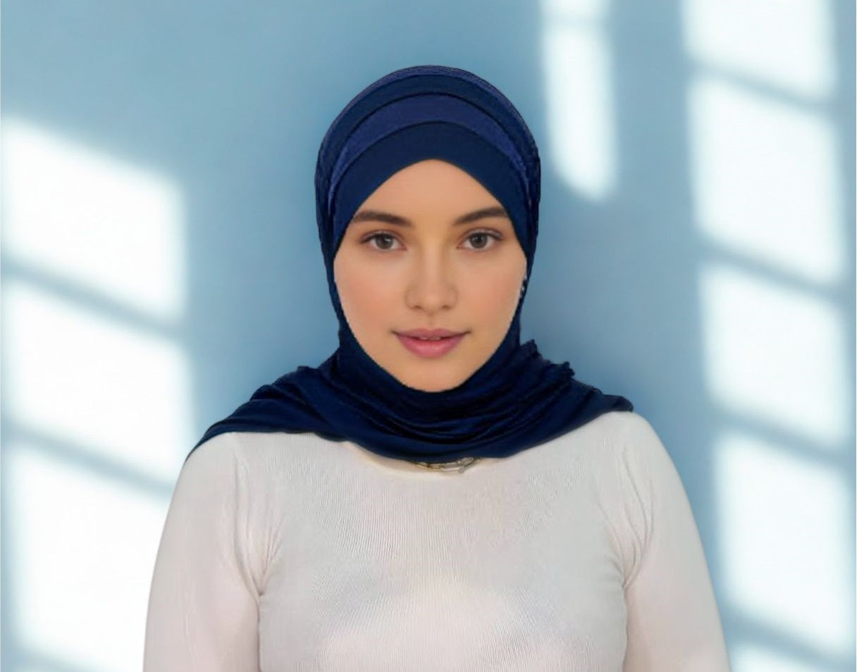 Hijab Bleu avec dentelle