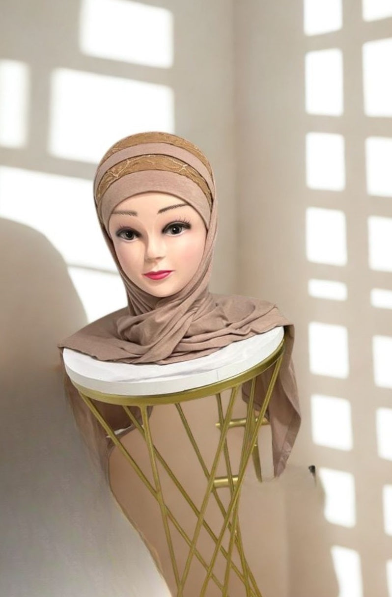 Hijab Beige avec dentelle