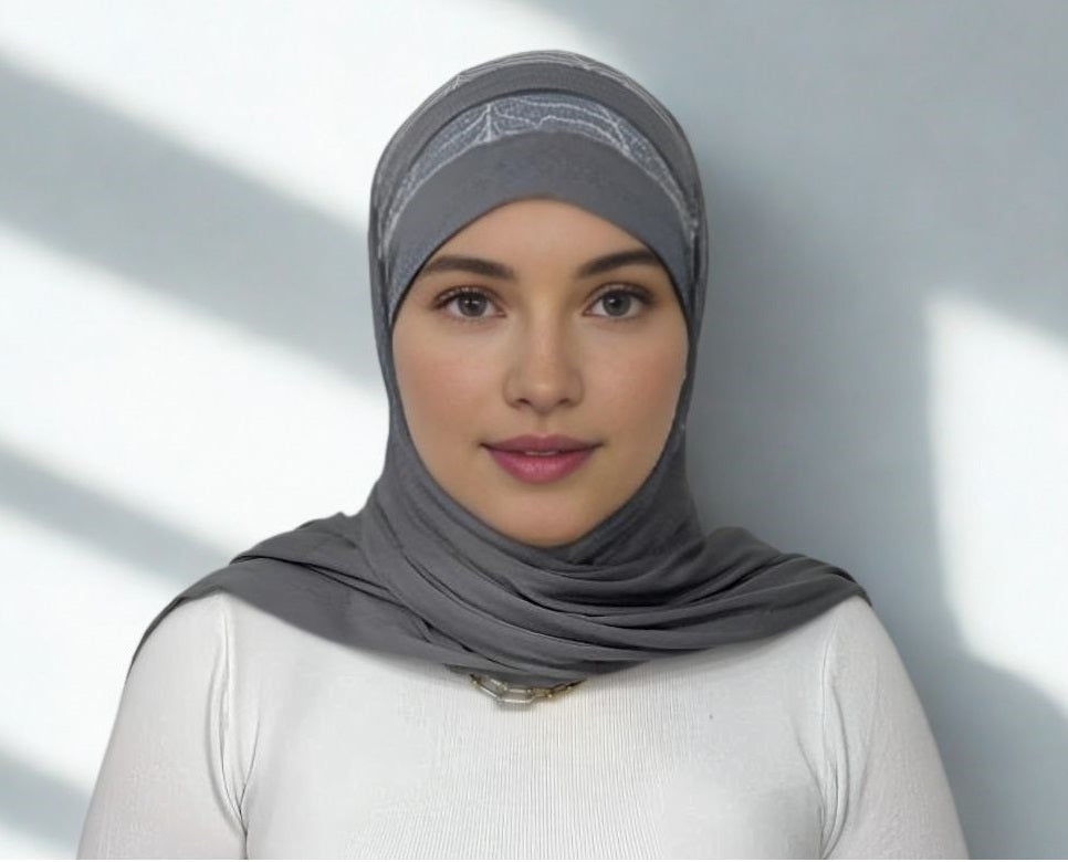 Hijab Gris avec dentelle