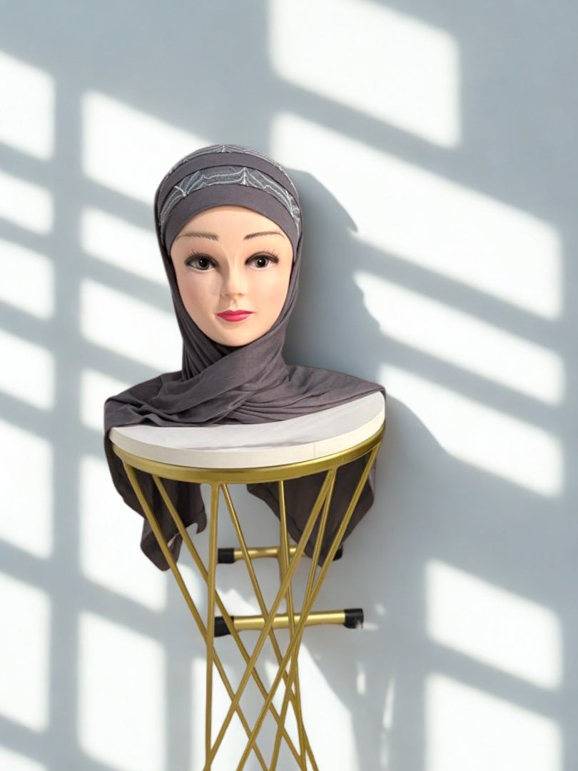 Hijab Gris avec dentelle